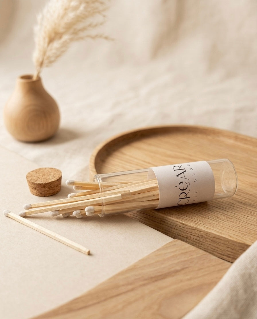 Flacon d’allumettes décoratives avec étiquette minimaliste NACREAR pour bougies et brûleurs