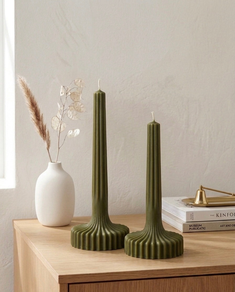 Duo de Piliers Striés – Alya | Bougies Sculpturales