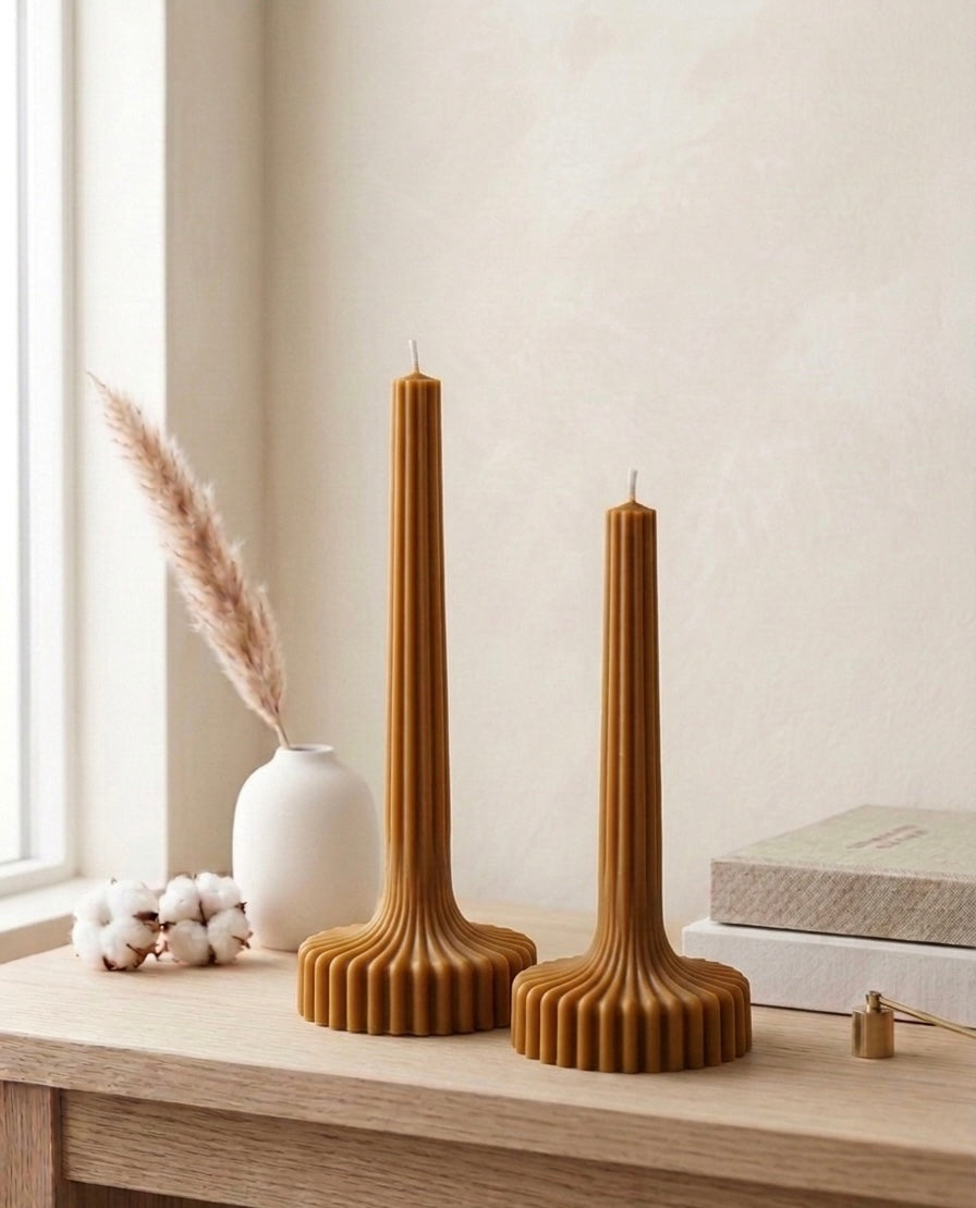 Duo de Piliers Striés – Alya | Bougies Sculpturales