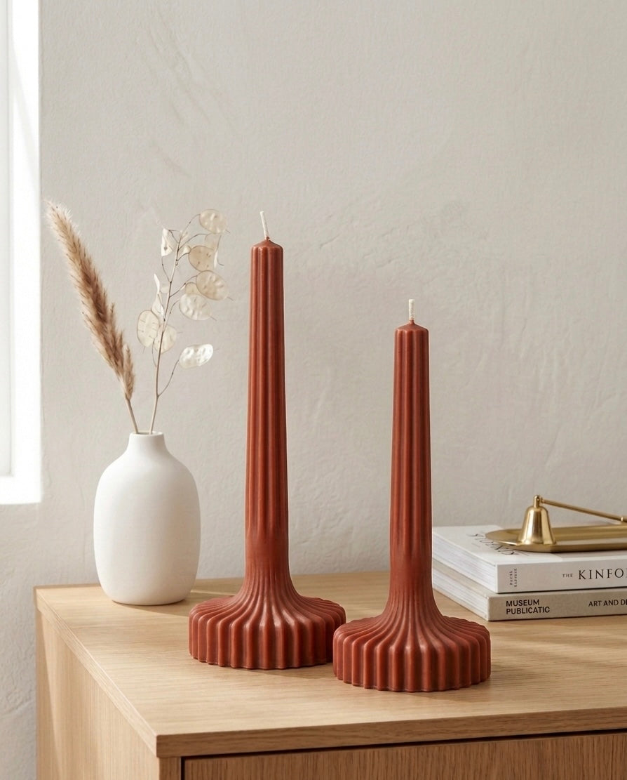 Duo de Piliers Striés – Alya | Bougies Sculpturales