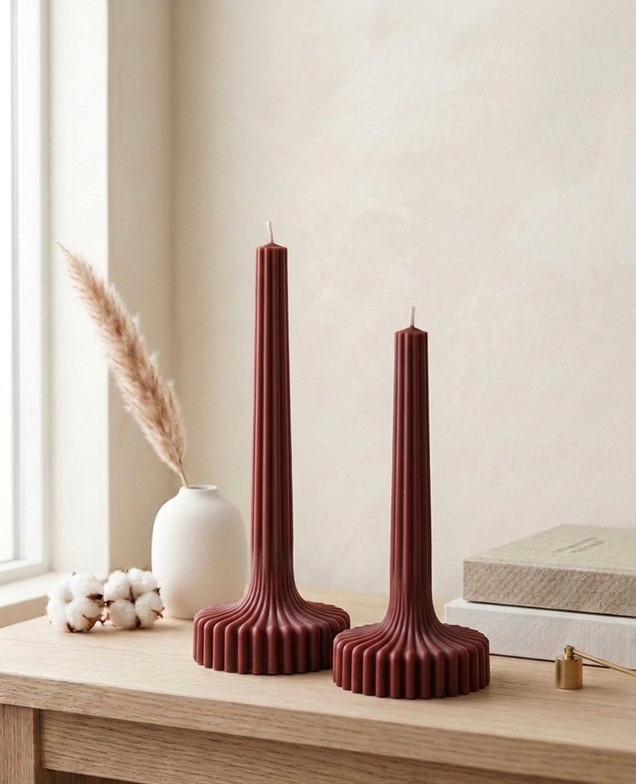 Duo de Piliers Striés – Alya | Bougies Sculpturales